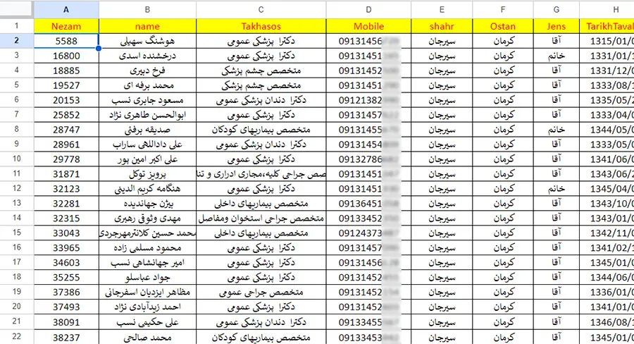 شماره موبایل پزشکان سیرجان